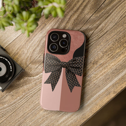 Bow Stripe Tough Phone Case – Pink Mauve Protective Cover