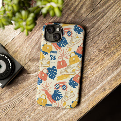 Tough Cases: Retro Summer Pattern Phone Case – Sunglasses, Sneakers & Tropical Leaves