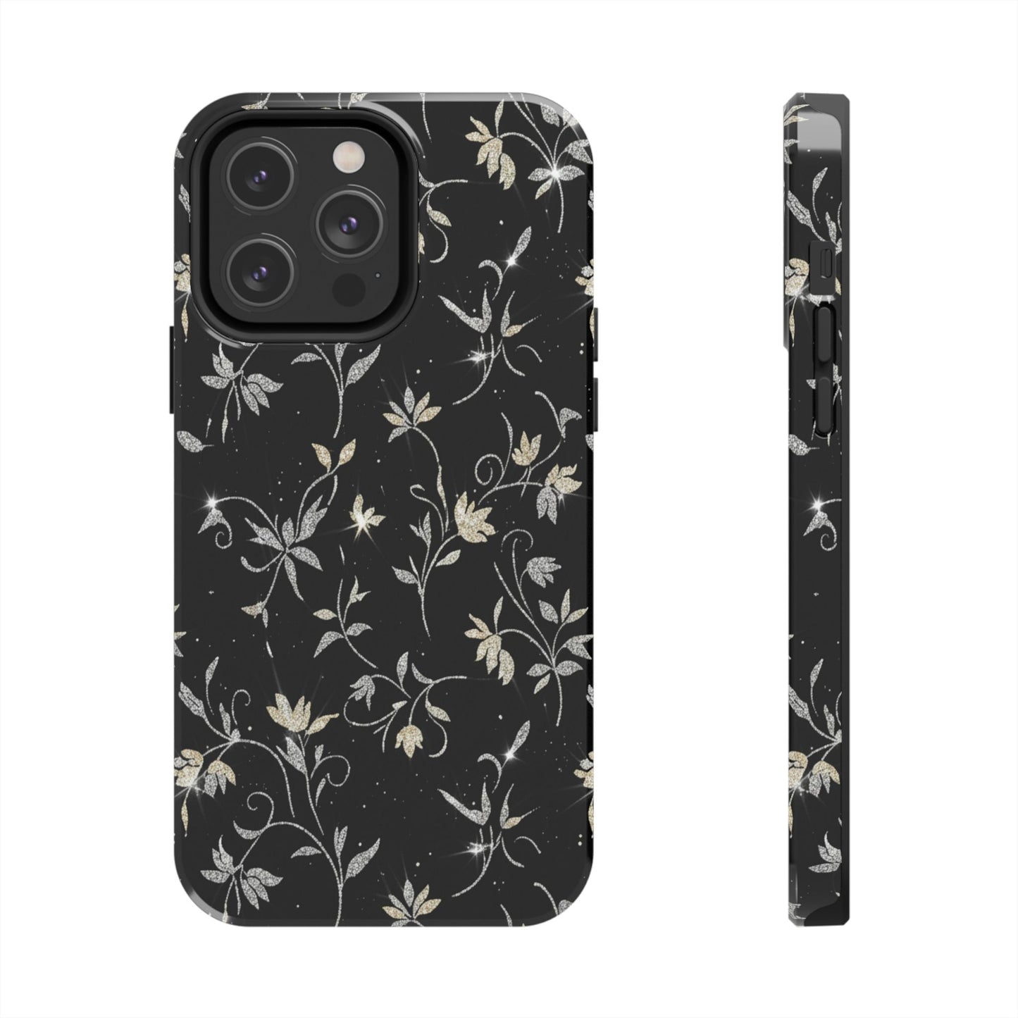 Floral Noir Tough Phone Case — Vintage Black Botanical Protective Cover