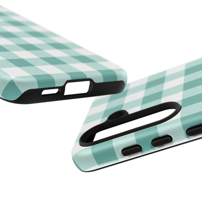 Mint Green Buffalo Check Tough Phone Case — Durable Plaid Protective Cover