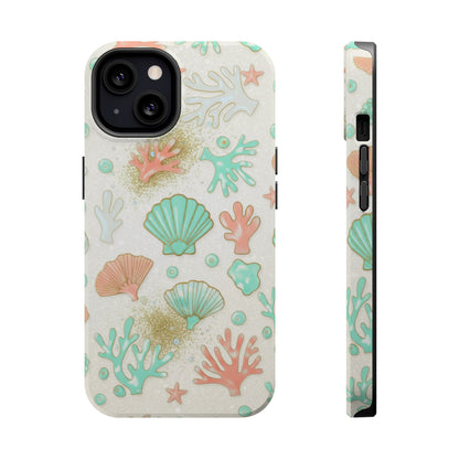 Sea Shells Magnetic Impact Phone Case — Pastel Coral & Teal Beach Design