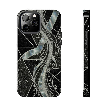 Geometry Tough Phone Case — Iridescent Ribbon on Black Celestial Background