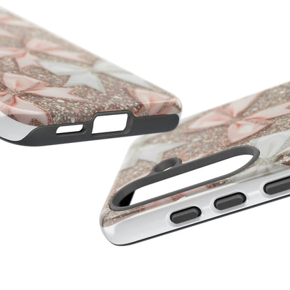 Glitter Bow Tough Phone Case — Pink & White Ribbon Protective Cover