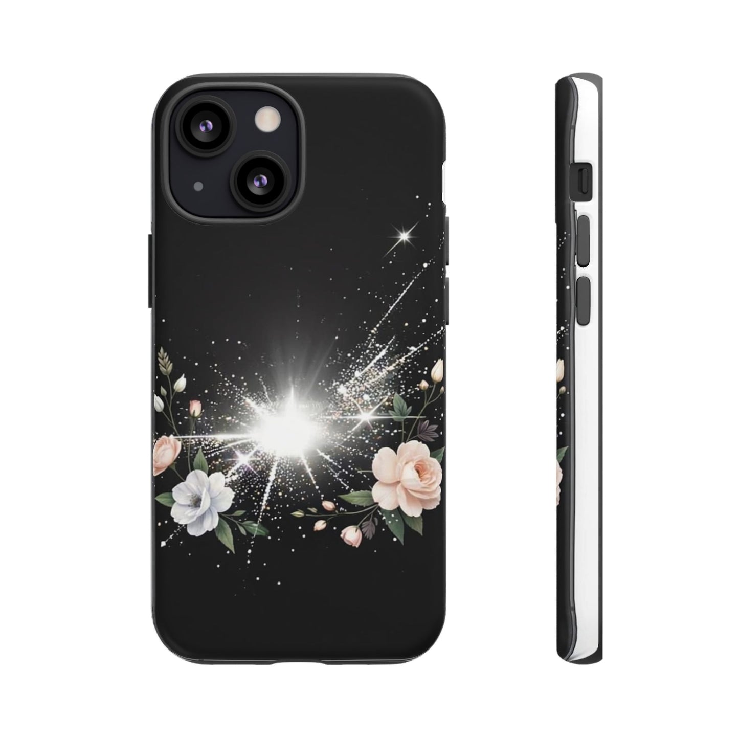 Floral Burst Phone Case — Protective Black Sparkle Design