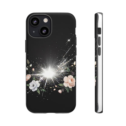 Floral Burst Phone Case — Protective Black Sparkle Design