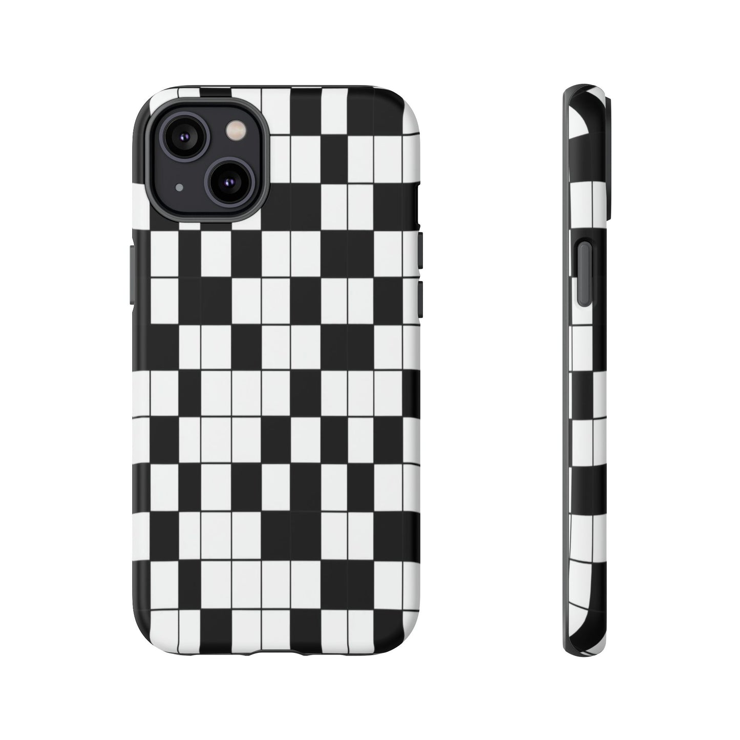 Crossword Grid Phone Case — Black & White Puzzle Pattern Tough Phone Cover