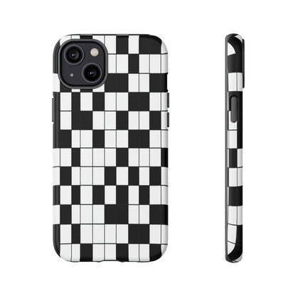 Crossword Grid Phone Case — Black & White Puzzle Pattern Tough Phone Cover