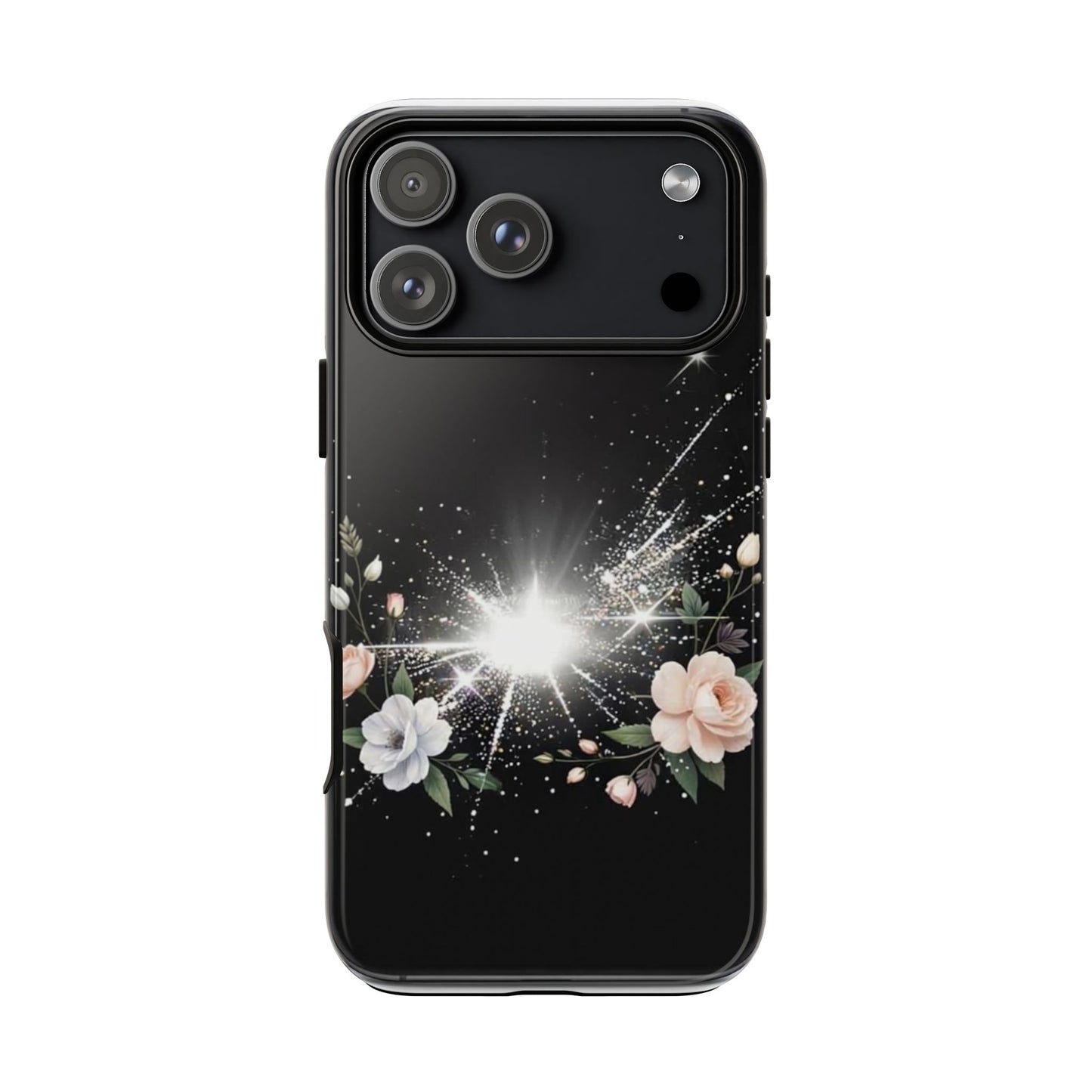 Floral Burst Phone Case — Protective Black Sparkle Design