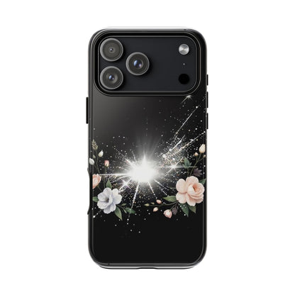 Floral Burst Phone Case — Protective Black Sparkle Design