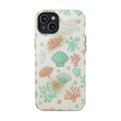 Sea Shells Magnetic Impact Phone Case — Pastel Coral & Teal Beach Design