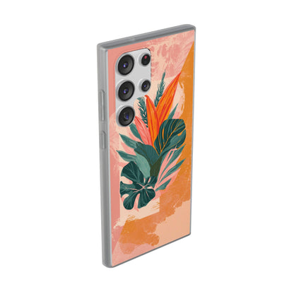 Tropical Botanical Phone Case — Pink & Orange Floral Flexi Case