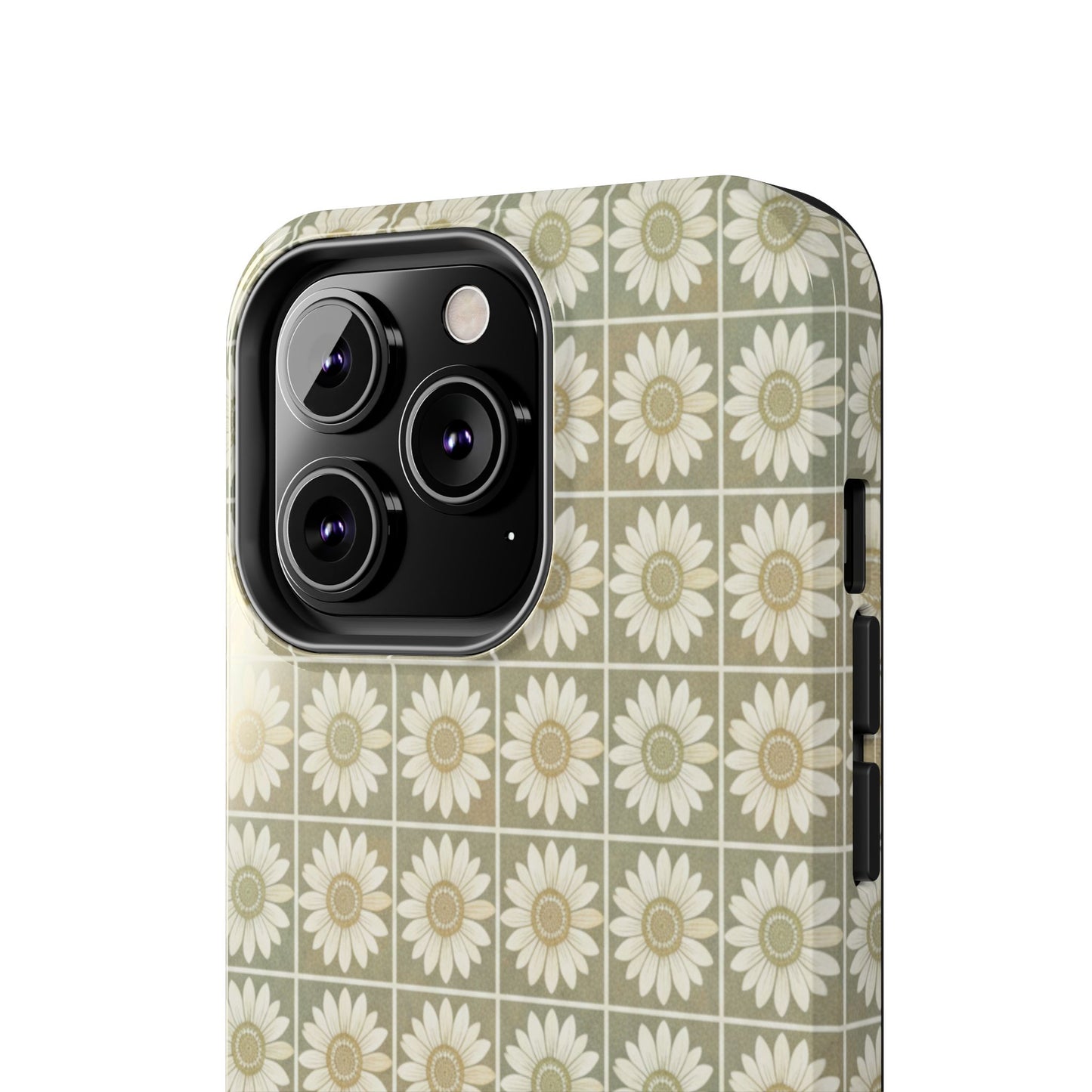 Daisy Tile Tough Phone Case — Retro Floral Protective Phone Cover