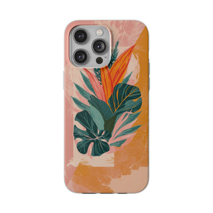 Tropical Botanical Phone Case — Pink & Orange Floral Flexi Case
