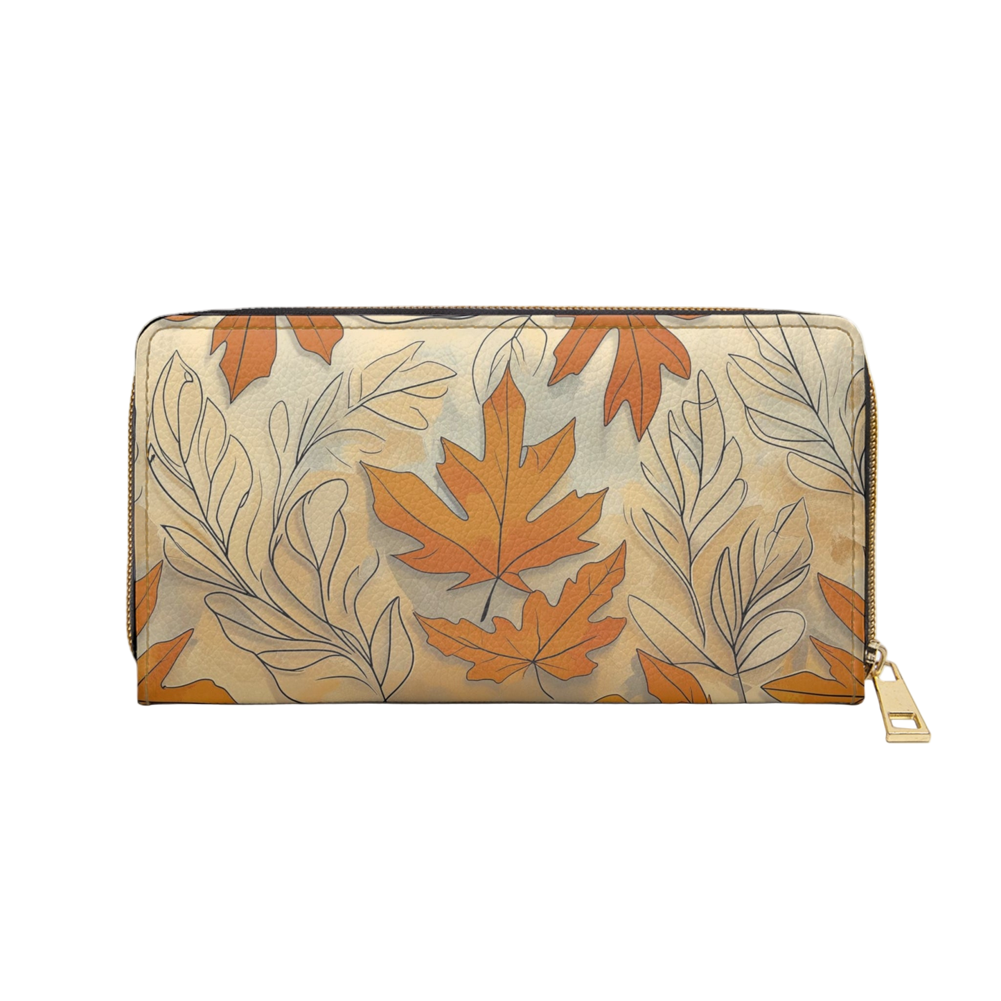 Women's Caramel Leaf Wallet – Vegan Autumn Zippered Wallet