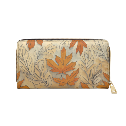 Women's Caramel Leaf Wallet – Vegan Autumn Zippered Wallet