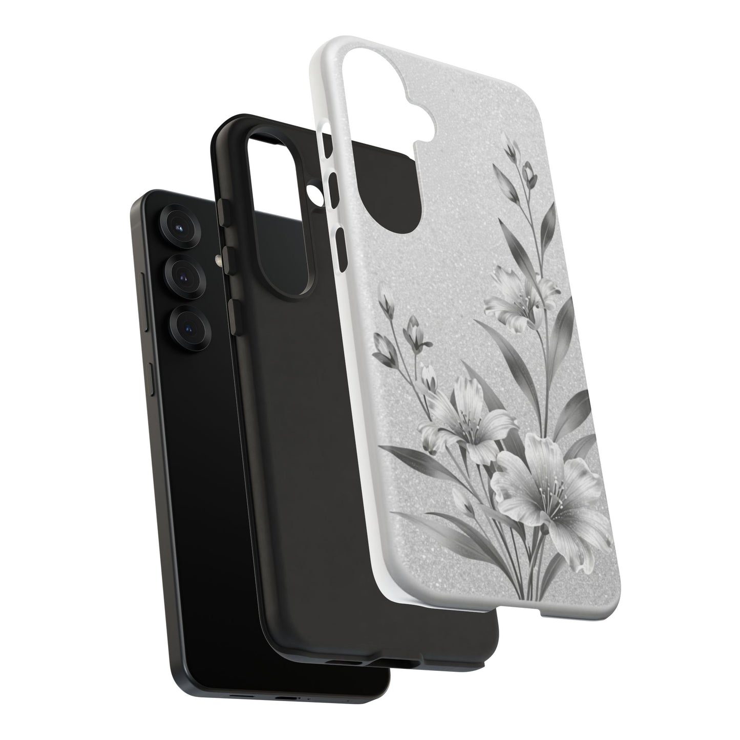 Floral Monochrome Phone Case — Elegant Black & White Lily Design