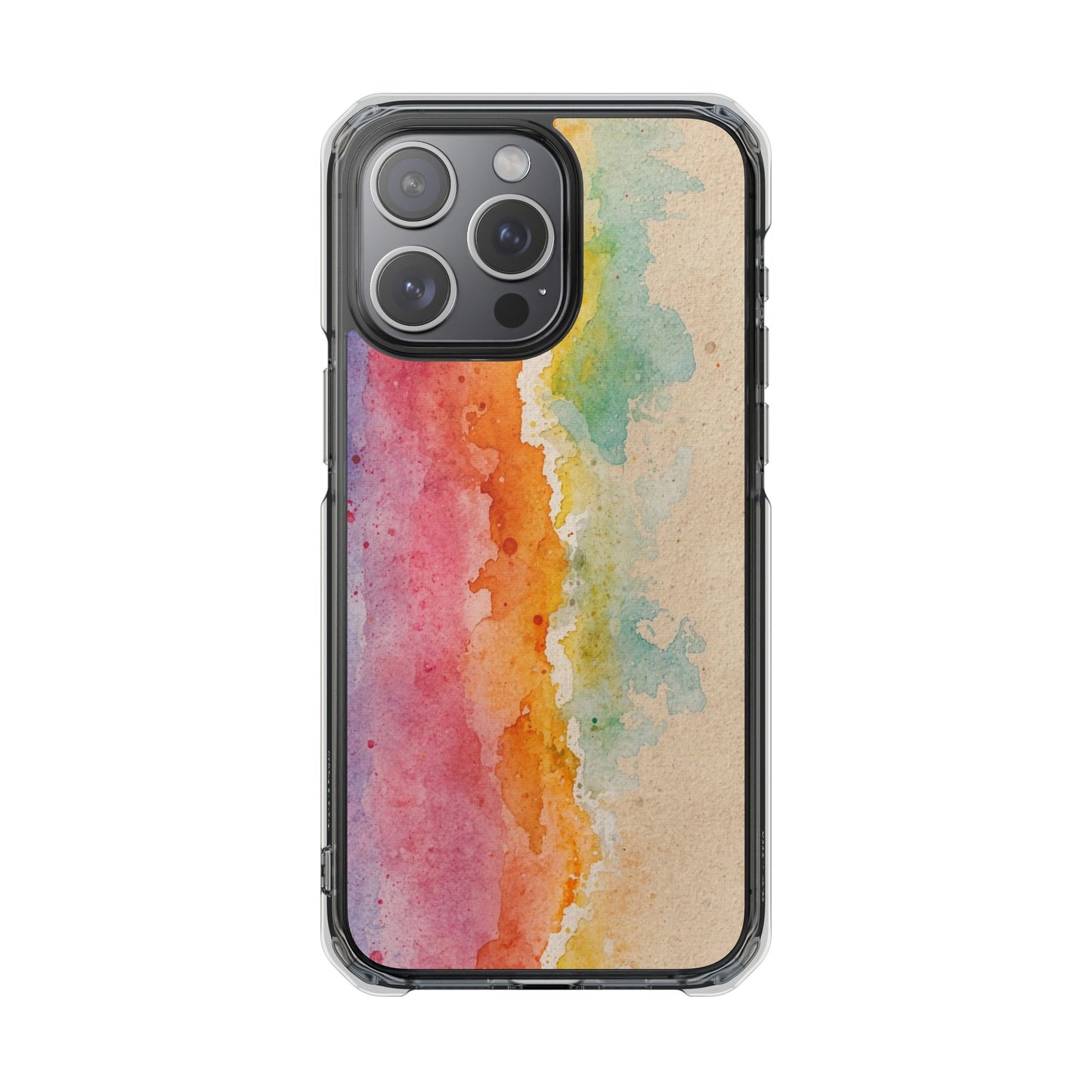 Clear Magnetic Phone Case — Watercolor Sunset Stripe Design