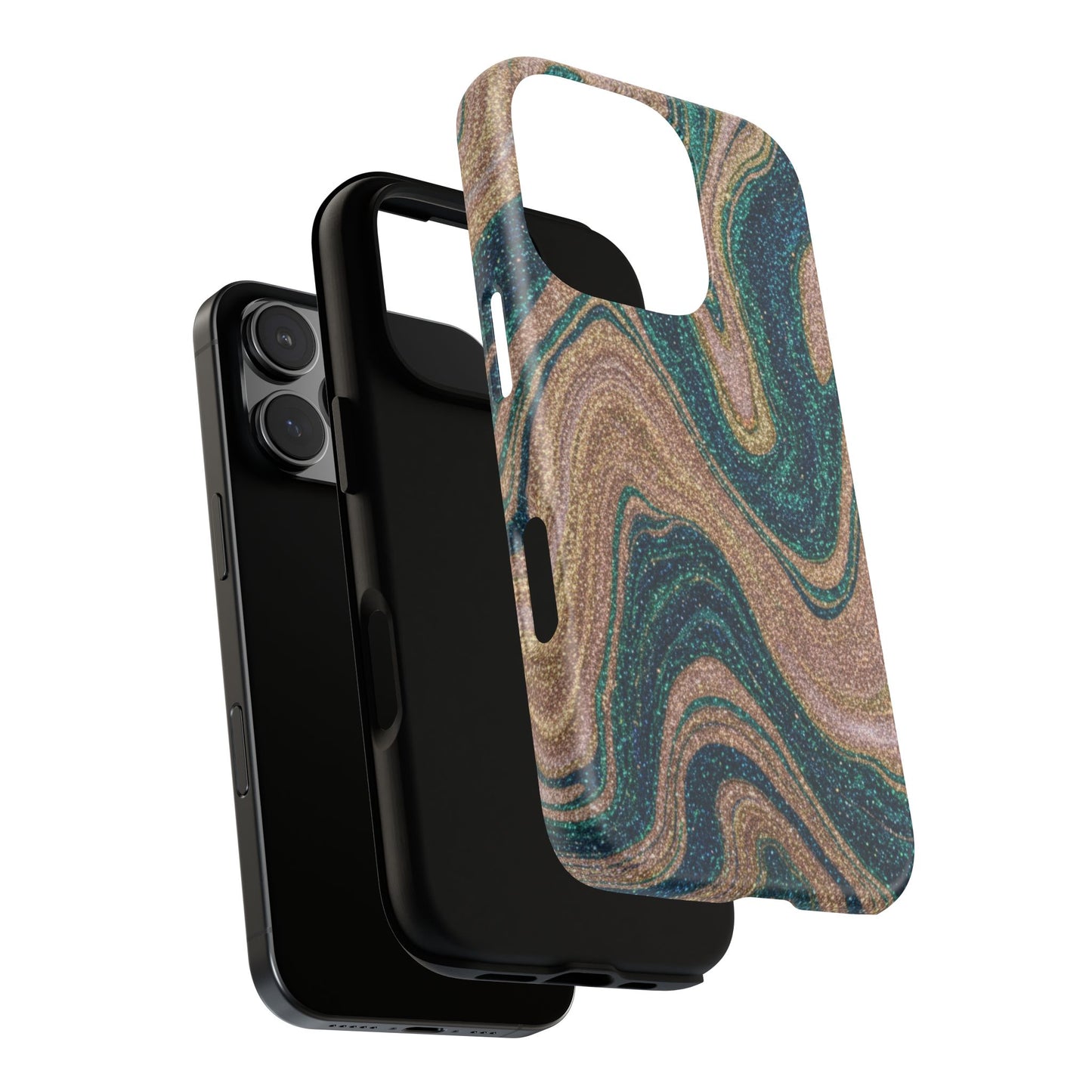 Marbled Teal & Gold Phone Case — Glitter Swirl Tough Case