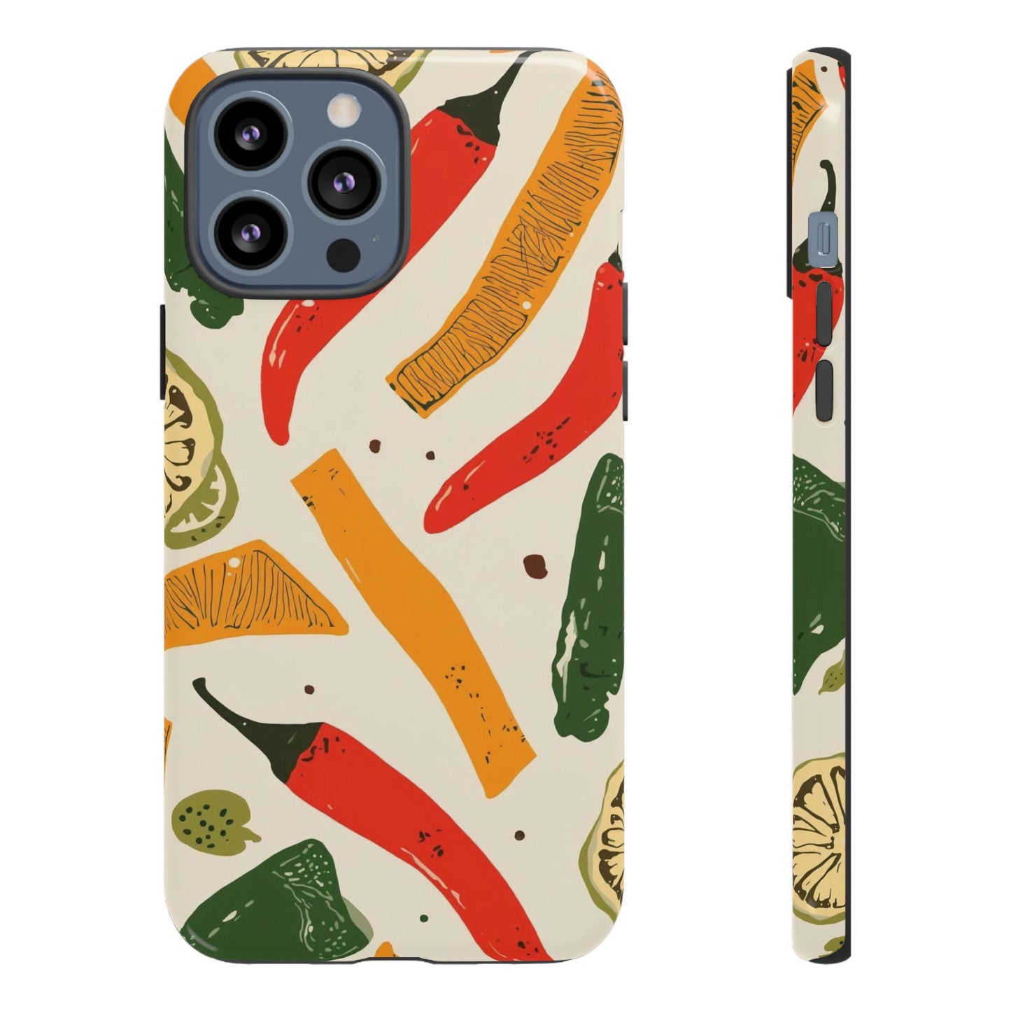 Spicy Peppers Phone Case – Colorful Chili, Lime & Citrus Pattern