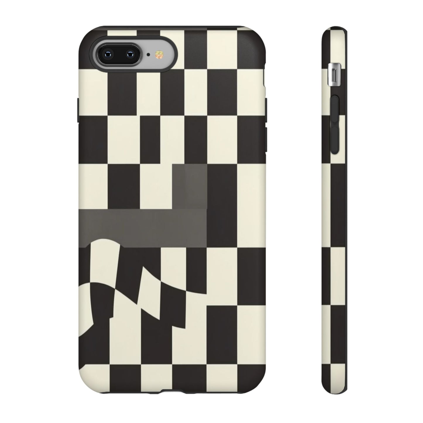 Checkerboard Wave Phone Case — Black & Cream Graphic Tough Case