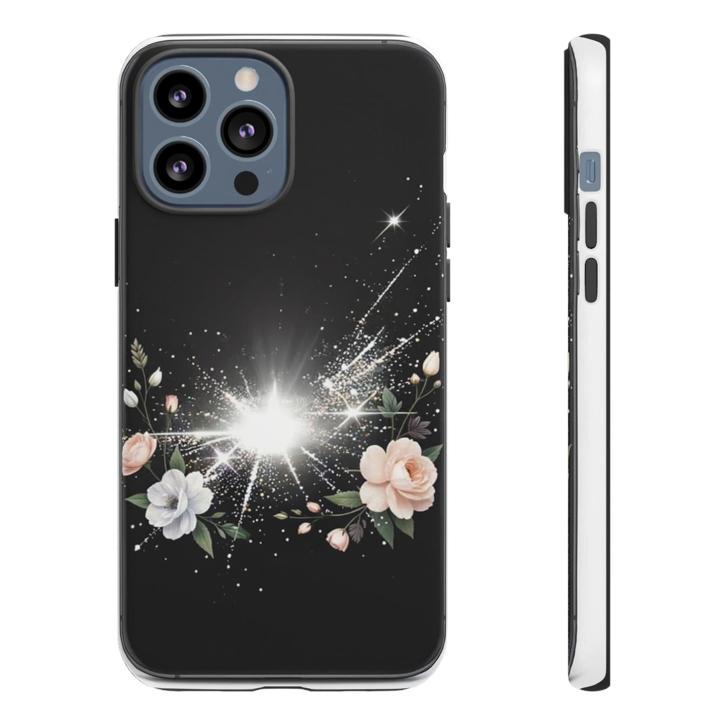 Floral Burst Phone Case — Protective Black Sparkle Design