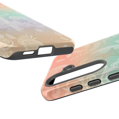 Tough Cases: Pastel Beach Pattern Phone Case — Starfish & Coastal Cityscape Protective Cover