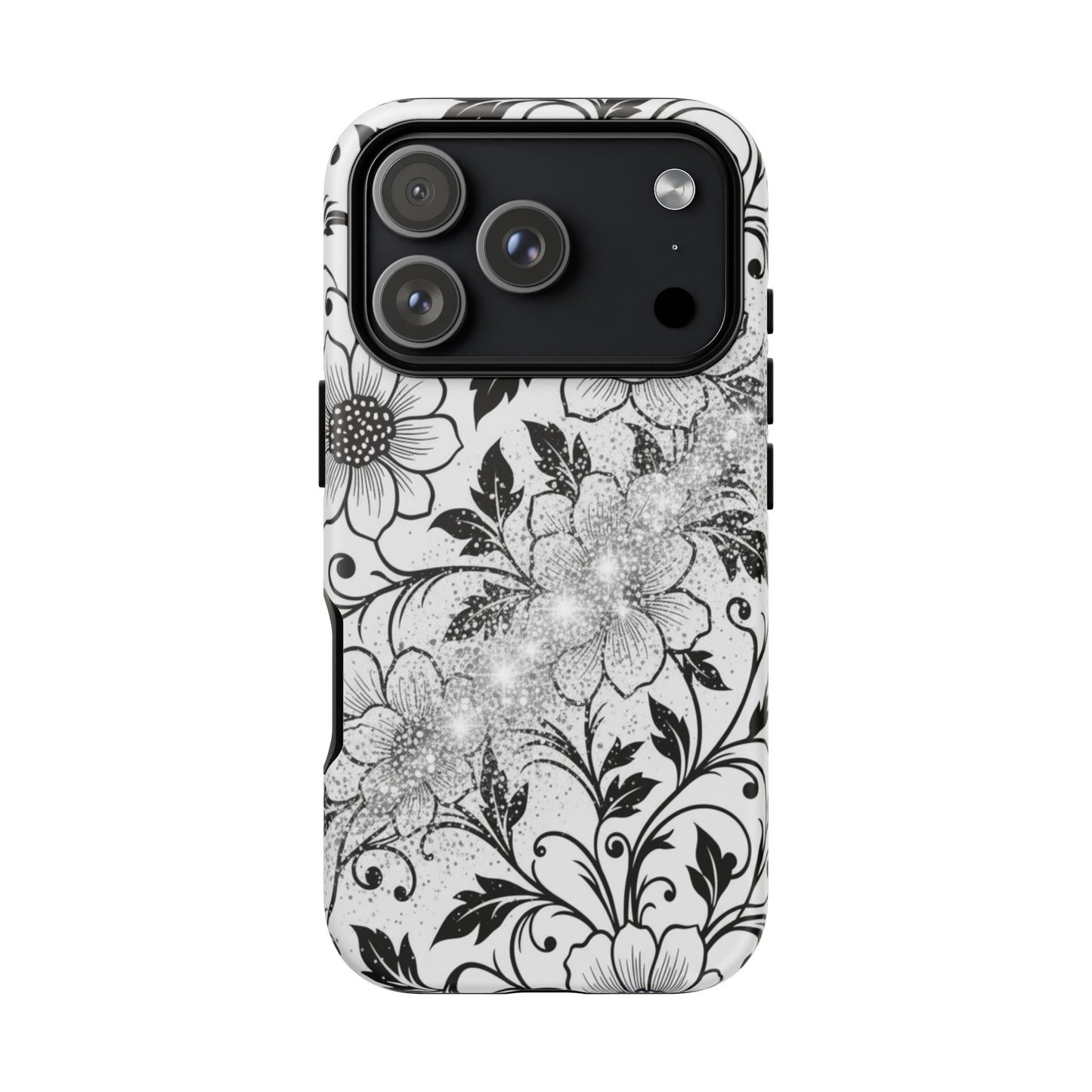 Floral Lace Phone Case — Black & White Vintage Flower Protective Case