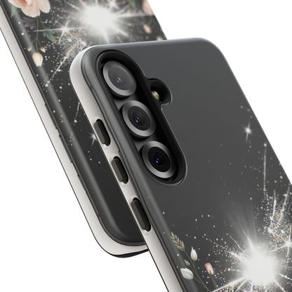 Floral Burst Phone Case — Protective Black Sparkle Design
