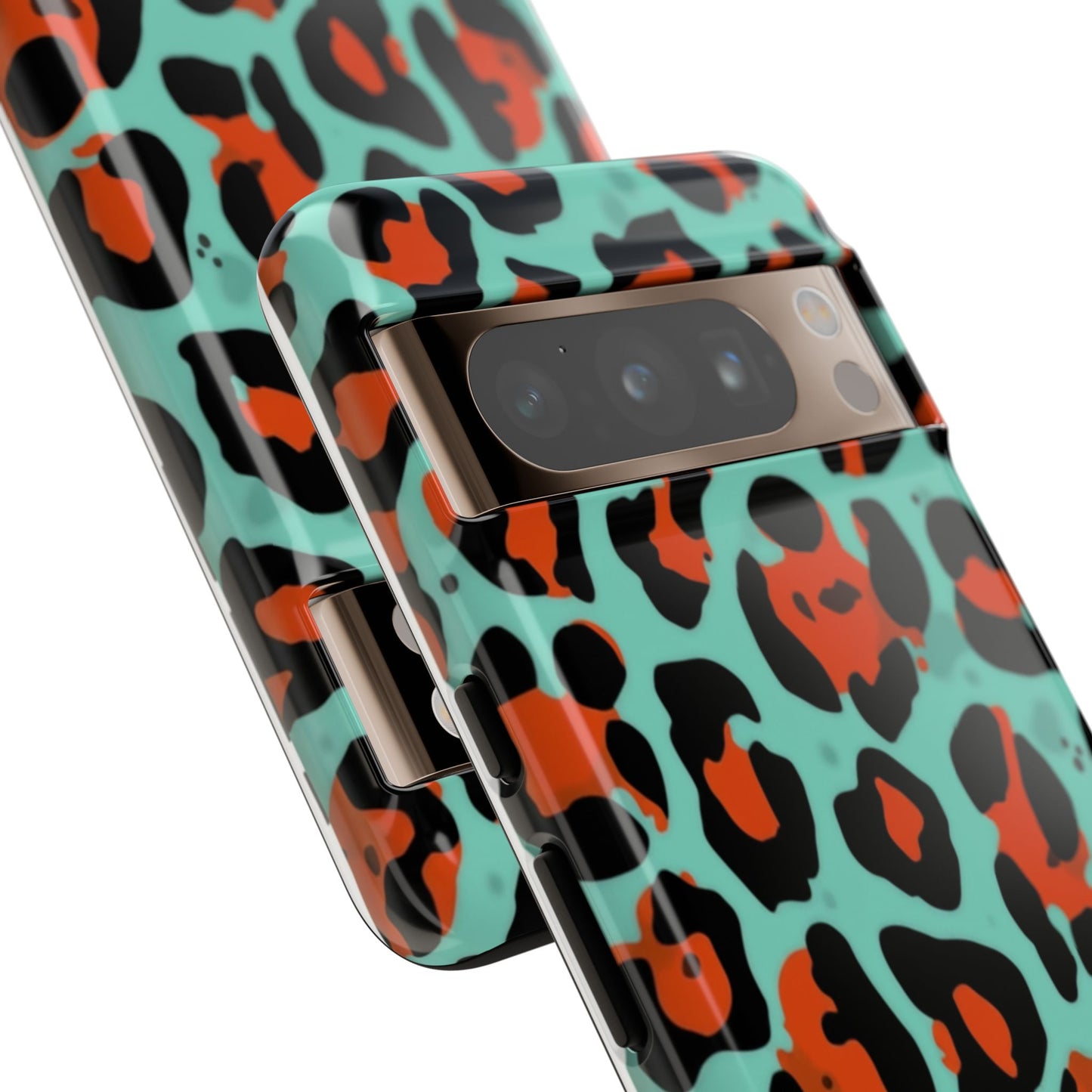 Leopard Print Tough Phone Case — Teal & Rust Protective iPhone Cover