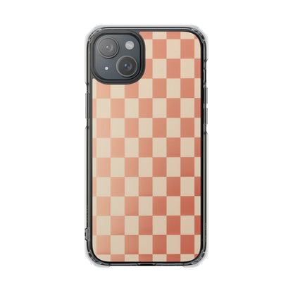 Clear Magnetic Phone Case — Peach Checkerboard Impact Protection