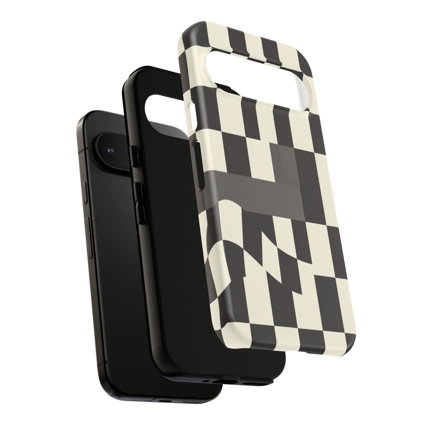 Checkerboard Wave Phone Case — Black & Cream Graphic Tough Case