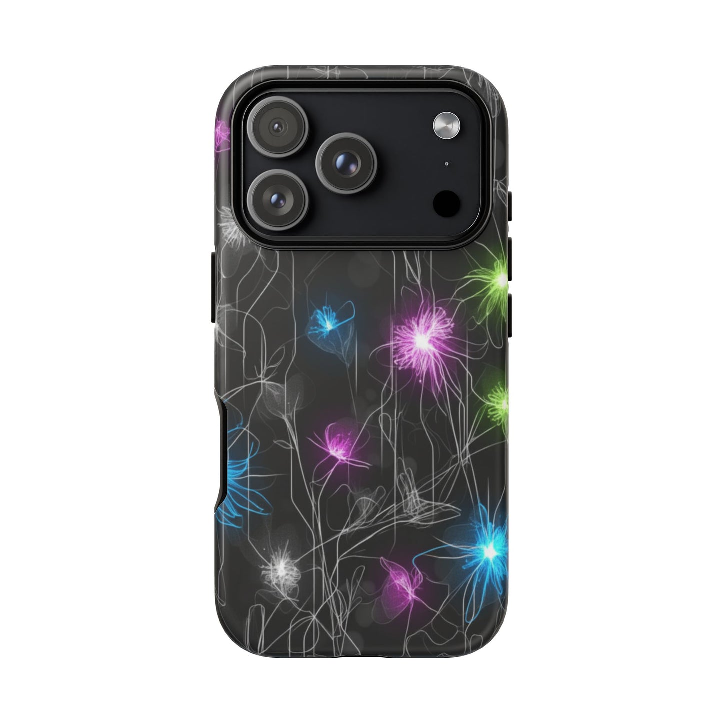 Neon Floral Tough Phone Case — Glow Flower Protective iPhone Cover