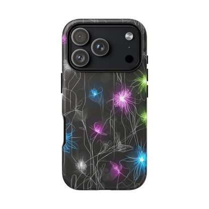 Neon Floral Tough Phone Case — Glow Flower Protective iPhone Cover