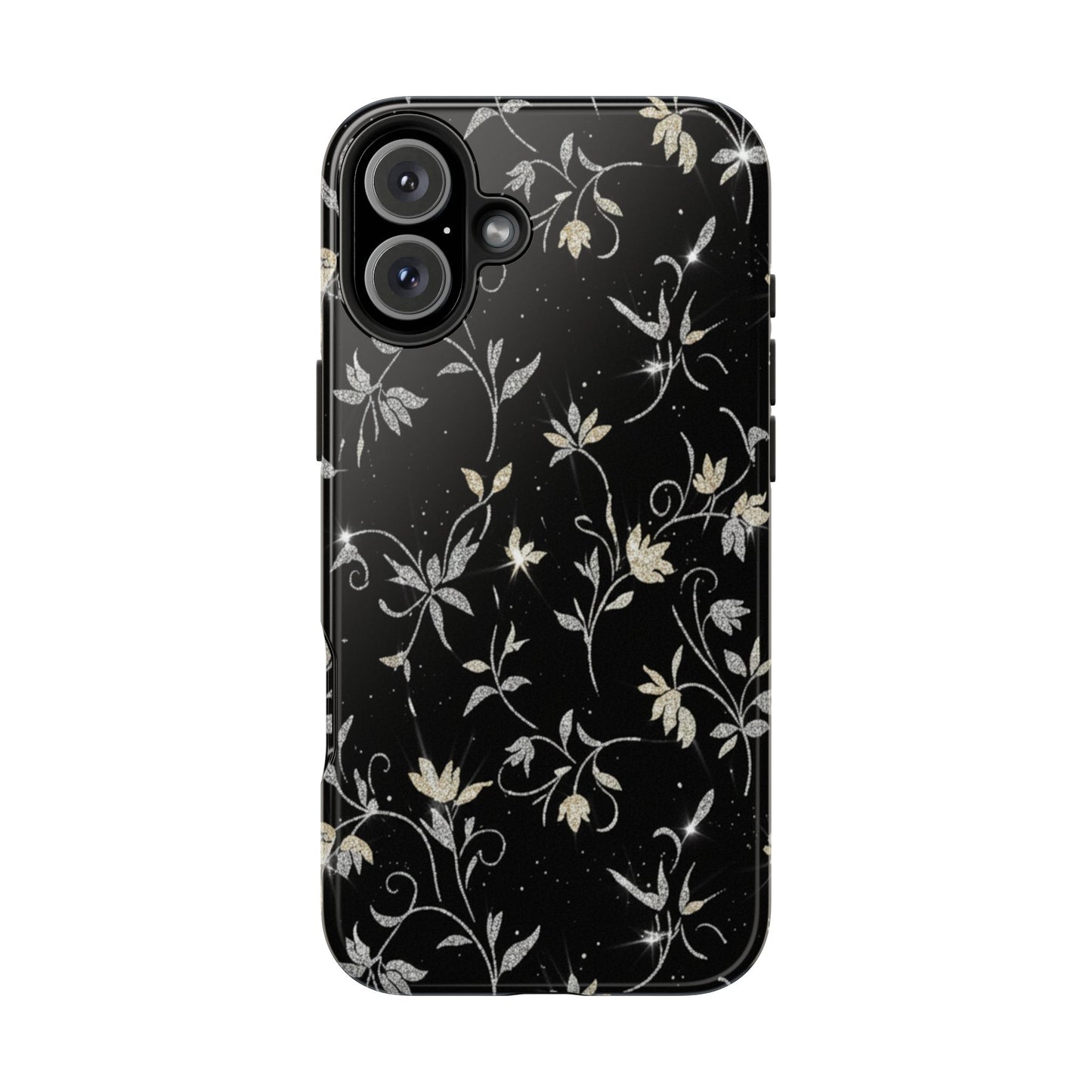 Floral Noir Tough Phone Case — Vintage Black Botanical Protective Cover