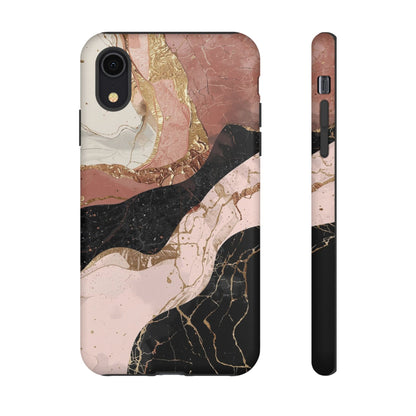 Marbled Rose Gold Phone Case — Abstract Pink & Black Protective Tough Case
