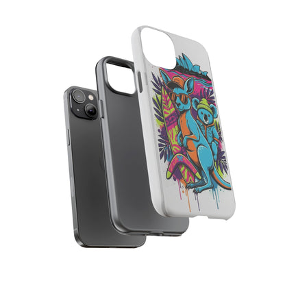 Kangaroo & Koala Surf Phone Case — Retro Neon Beach Art Tough Case