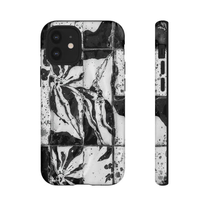 Monochrome Tile Floral Tough Phone Case