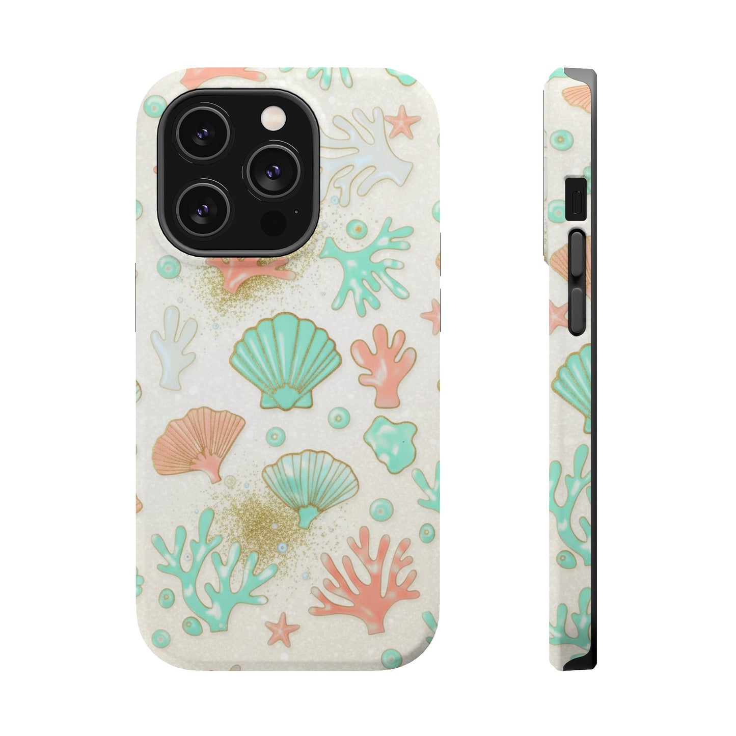 Sea Shells Magnetic Impact Phone Case — Pastel Coral & Teal Beach Design