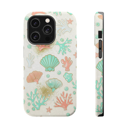 Sea Shells Magnetic Impact Phone Case — Pastel Coral & Teal Beach Design