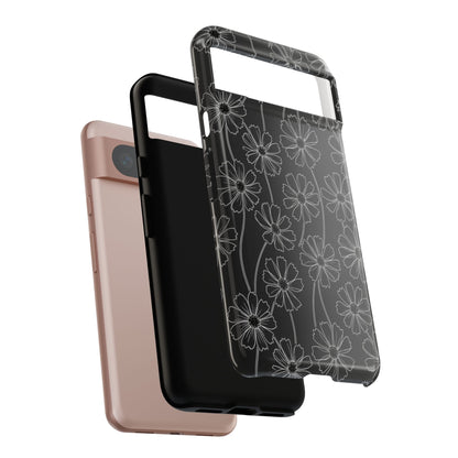 Floral Doodle Tough Phone Case — Black & Gray Daisy Pattern