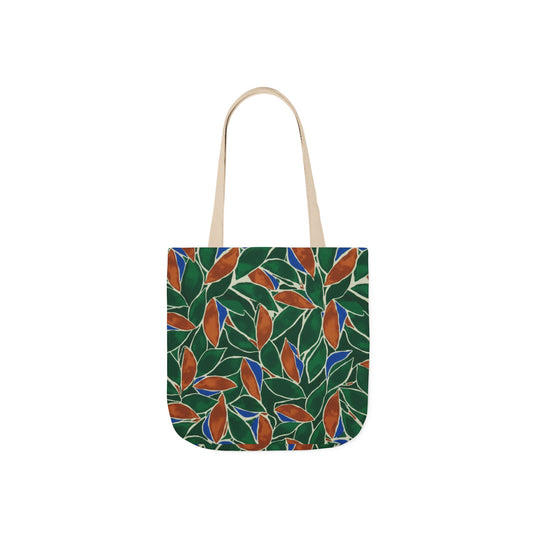 Botanical Leaves Canvas Tote — Green & Rust Floral Pattern