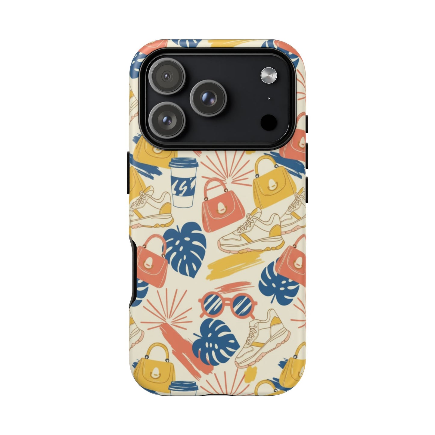 Tough Cases: Retro Summer Pattern Phone Case – Sunglasses, Sneakers & Tropical Leaves