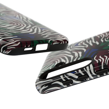 Zebra Camo Tough Phone Case – Green & Blue Animal Print Protective Cover