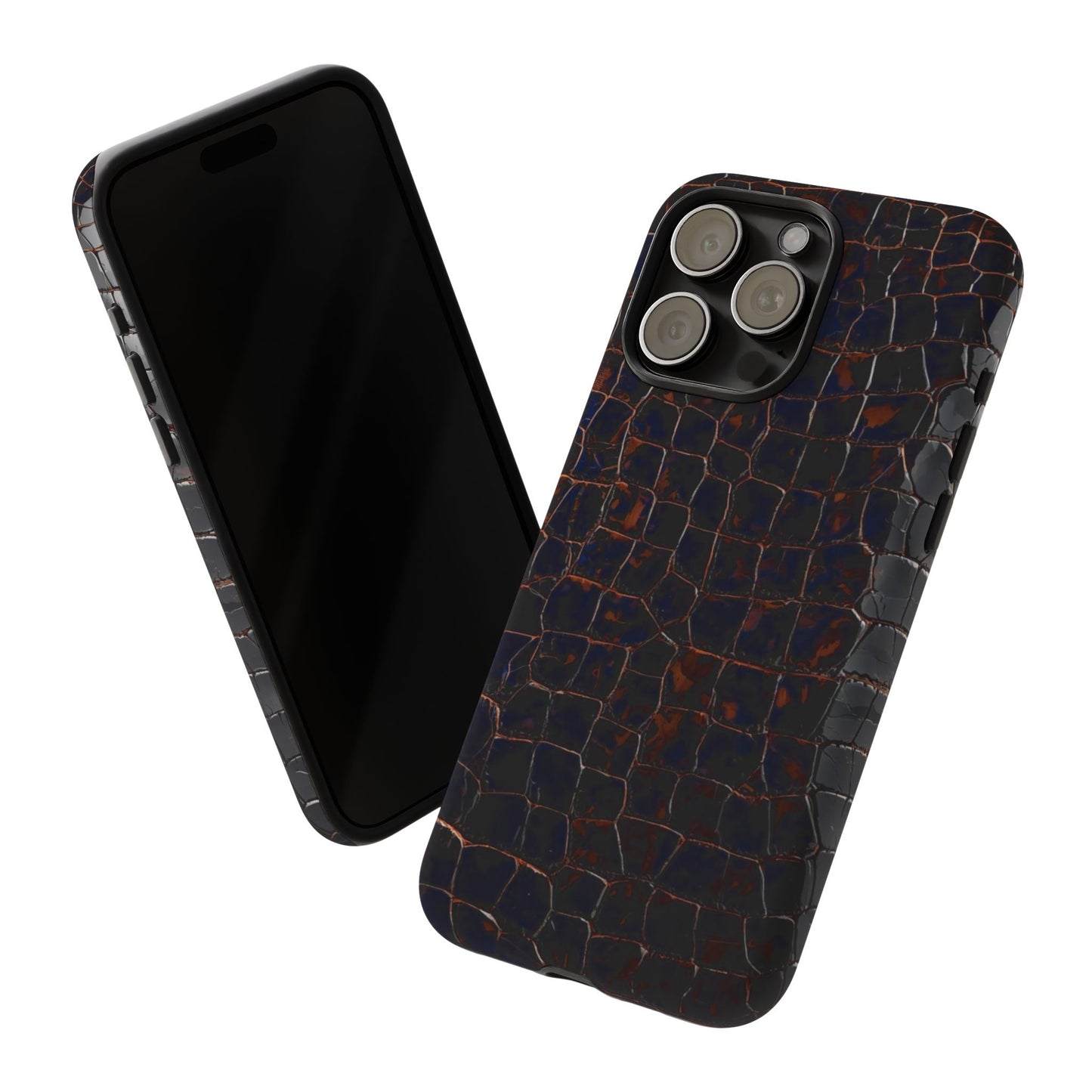 Croc-Embossed Tough Phone Case — Shockproof Black Alligator Texture
