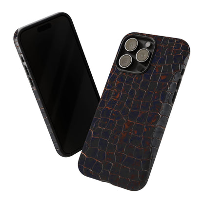 Croc-Embossed Tough Phone Case — Shockproof Black Alligator Texture