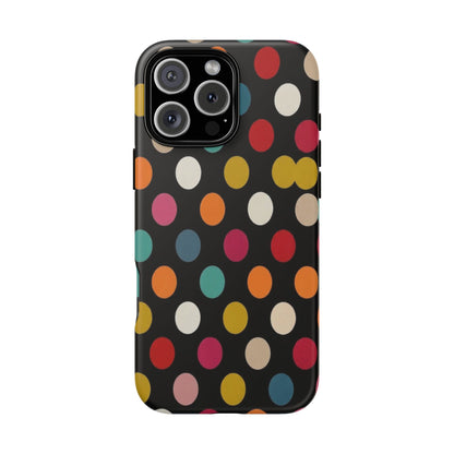 Polka Dot Tough Phone Case – Colorful Retro Dots on Black