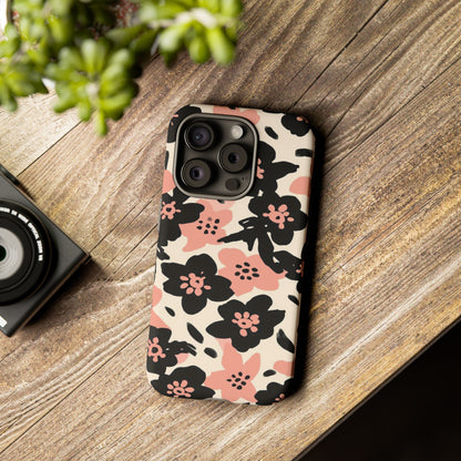 Floral Phone Case — Pink & Black Retro Blossom Protective Cover
