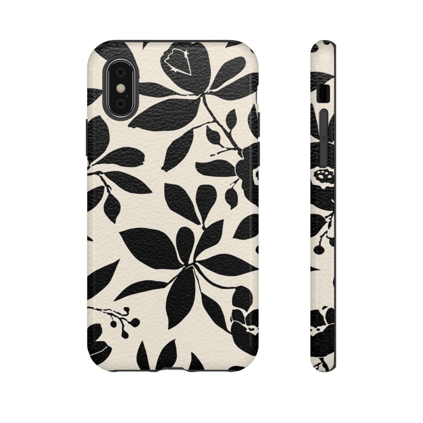 Black Floral Pattern Phone Case — Monochrome Botanical Tough Case