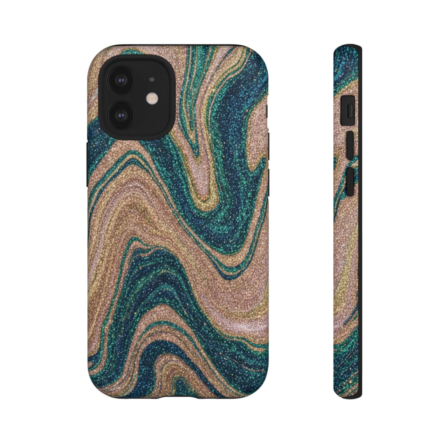 Marbled Teal & Gold Phone Case — Glitter Swirl Tough Case