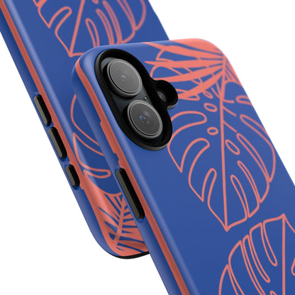 Tropical Monstera Phone Case — Blue & Coral Leaf Protective Cover